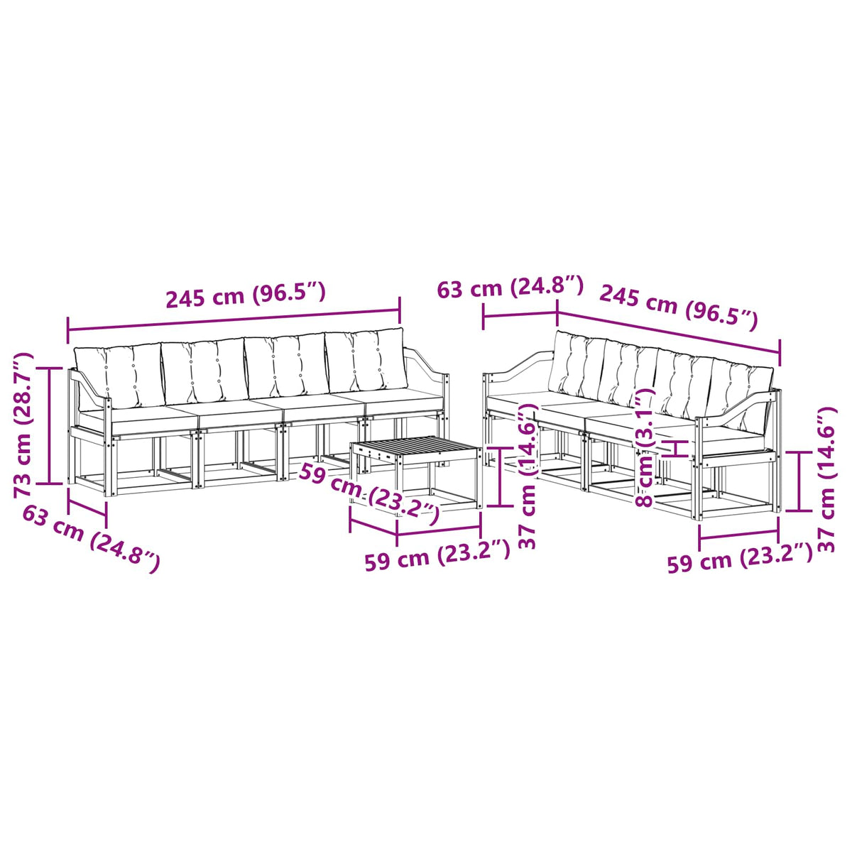 Set vanjskih sofa 9 kom. Prirodna i svijetlo siva