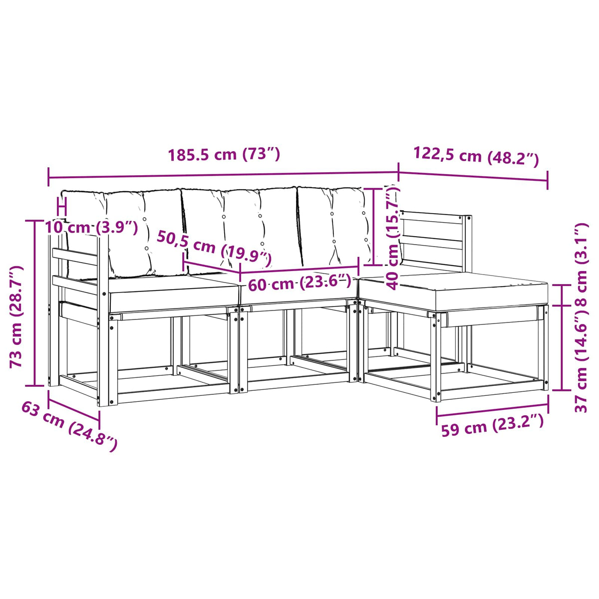 Set vanjskih sofa s jastukom 4 pcs Prirodna i crna