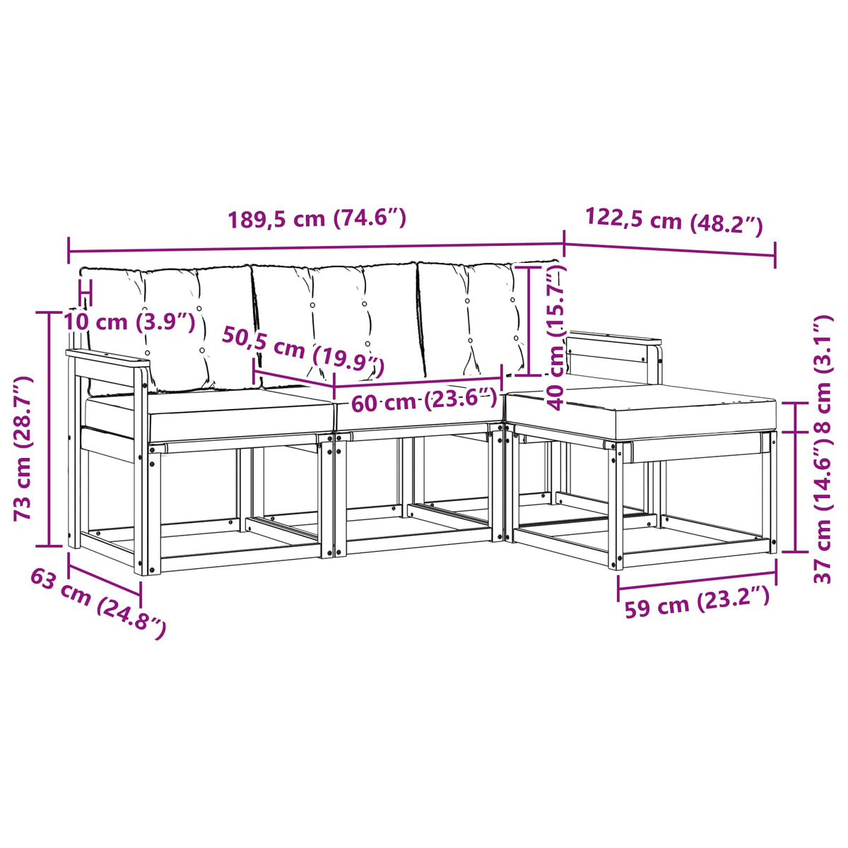 Set vanjskih sofa s jastukom 4 pcs Prirodna i krem
