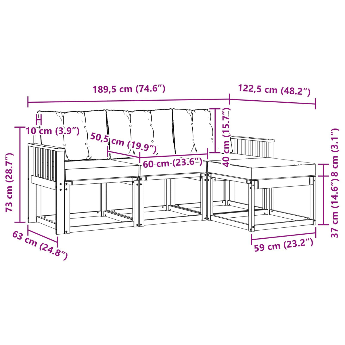 Set vanjskih sofa s jastukom 4 pcs Prirodna i bež