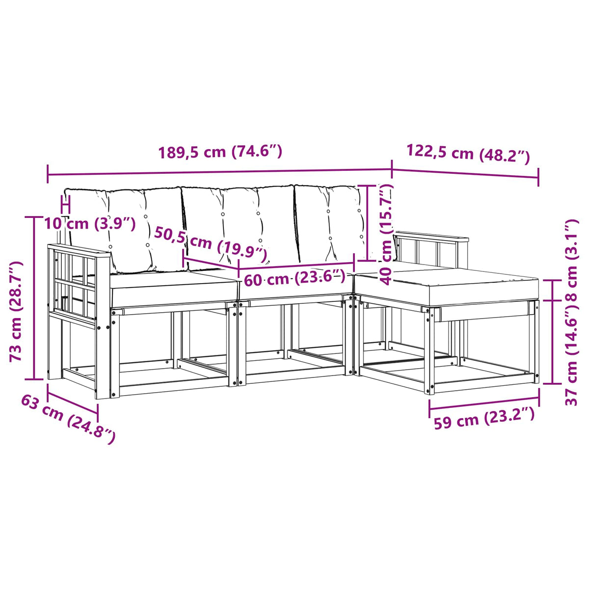 Set vanjskih sofa s jastukom 4 pcs Prirodna i crna