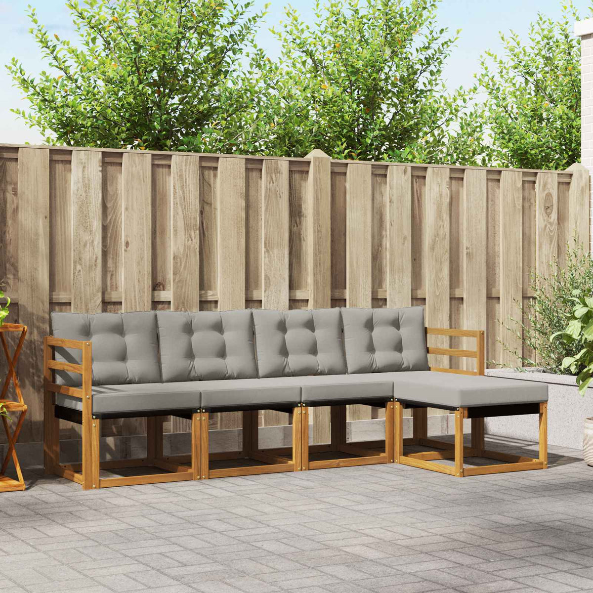 Set vanjskih sofa 5 kom. Prirodna i svijetlo siva