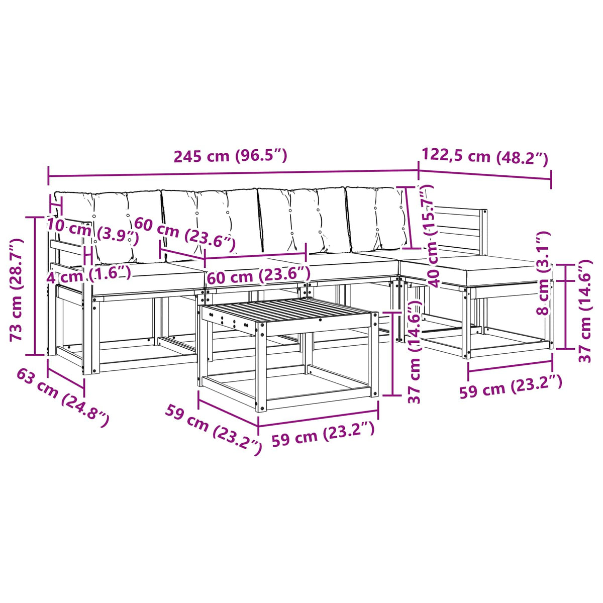 Set vanjskih sofa s jastukom 6 pcs Prirodna i crna