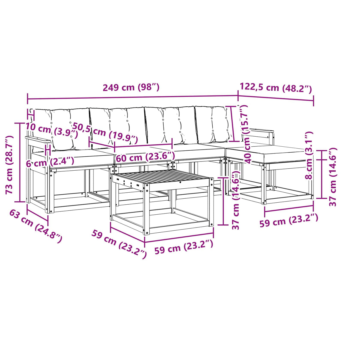 Set vanjskih sofa 6 kom. Prirodna i krem