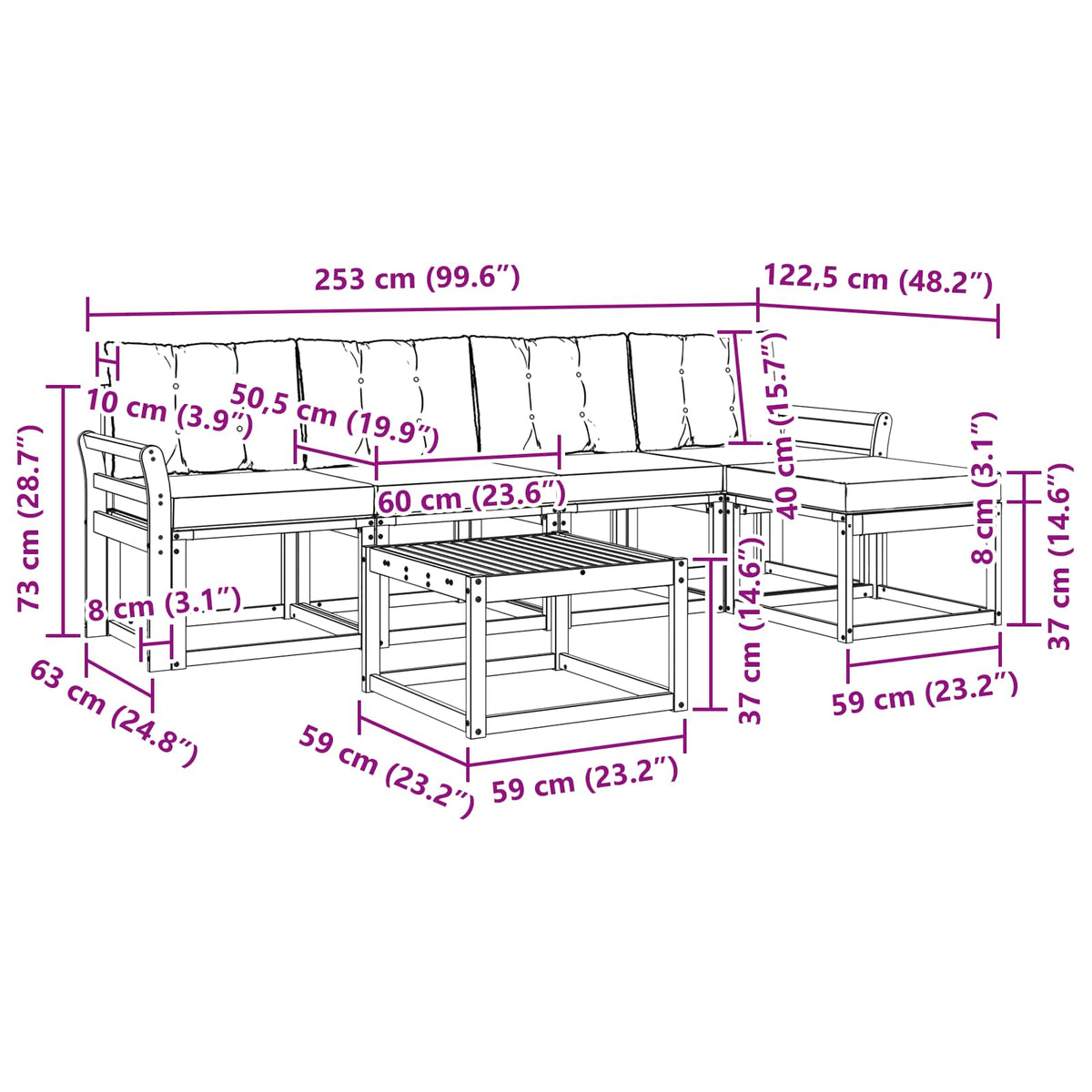 Set vanjskih sofa s jastukom 6 pcs Prirodna i crna