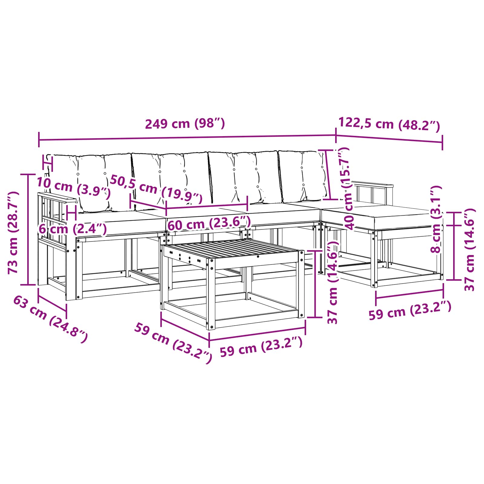 Set vanjskih sofa s jastukom 6 pcs Prirodna i crna