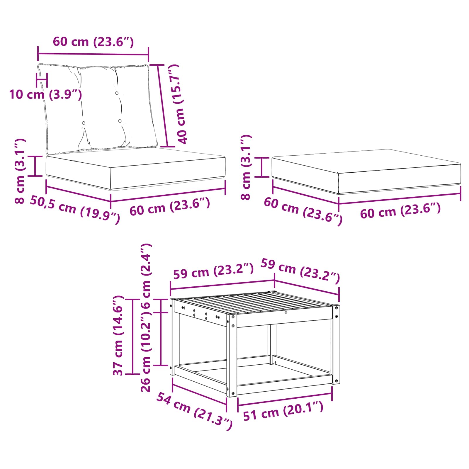 Set vanjskih sofa s jastukom 6 pcs Prirodna i crna