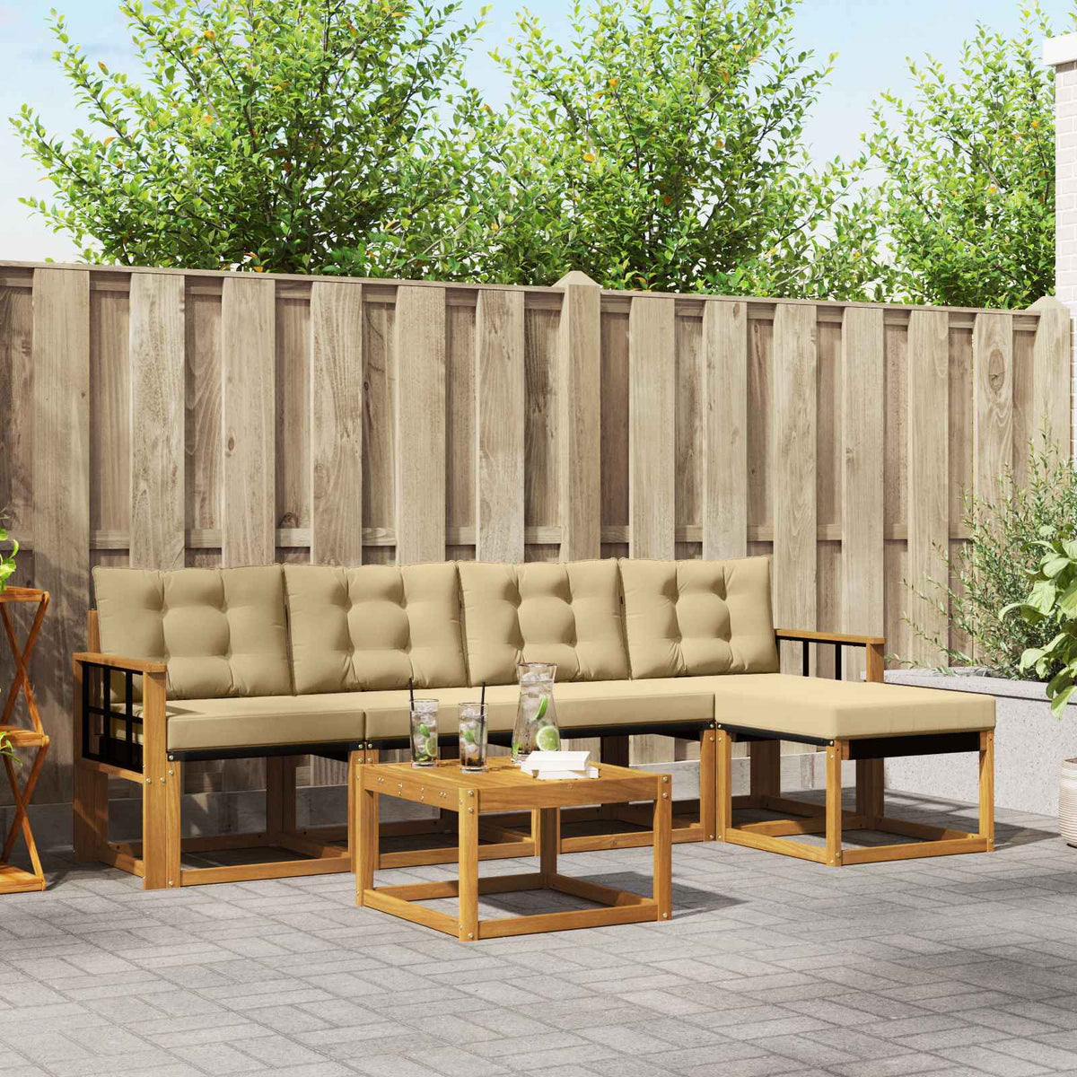 Set vanjskih sofa 6 kom. Prirodna i bež