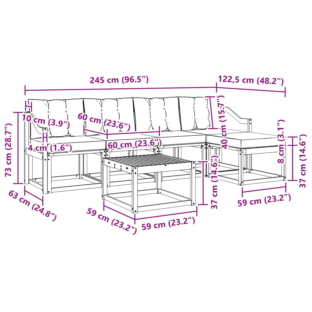 Set vanjskih sofa s jastukom 6 pcs Prirodna i crna