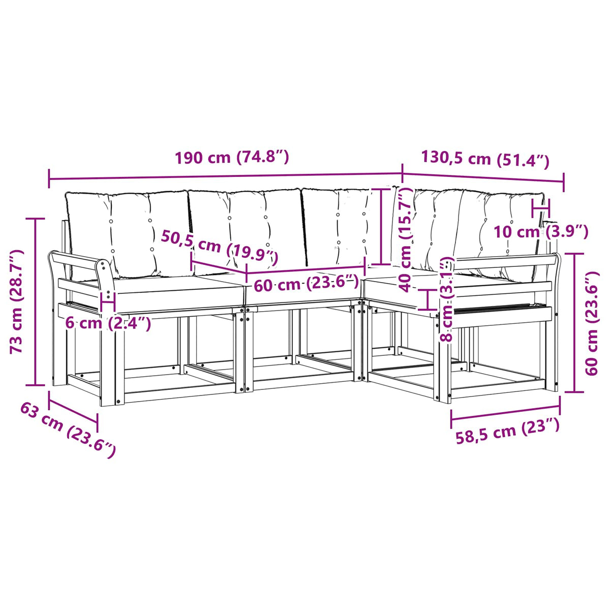 Set vanjskih sofa 4 kom. Prirodna i bež Smeđa 190 x 130,5 x 73 cm