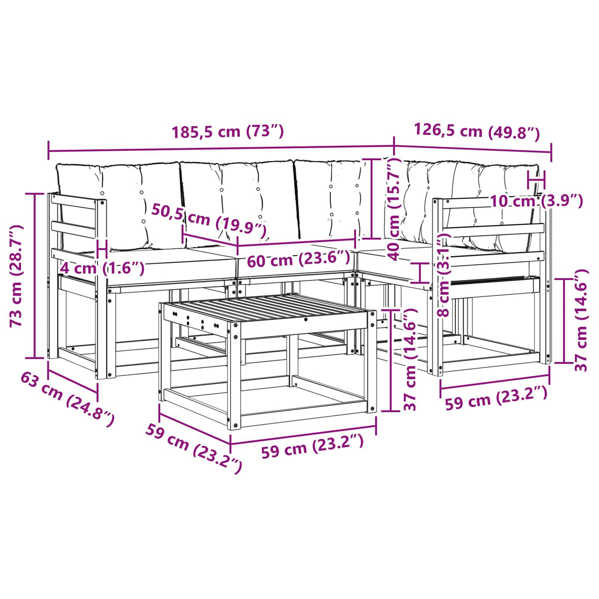 Set vanjskih sofa 5 pcs Prirodna i crna