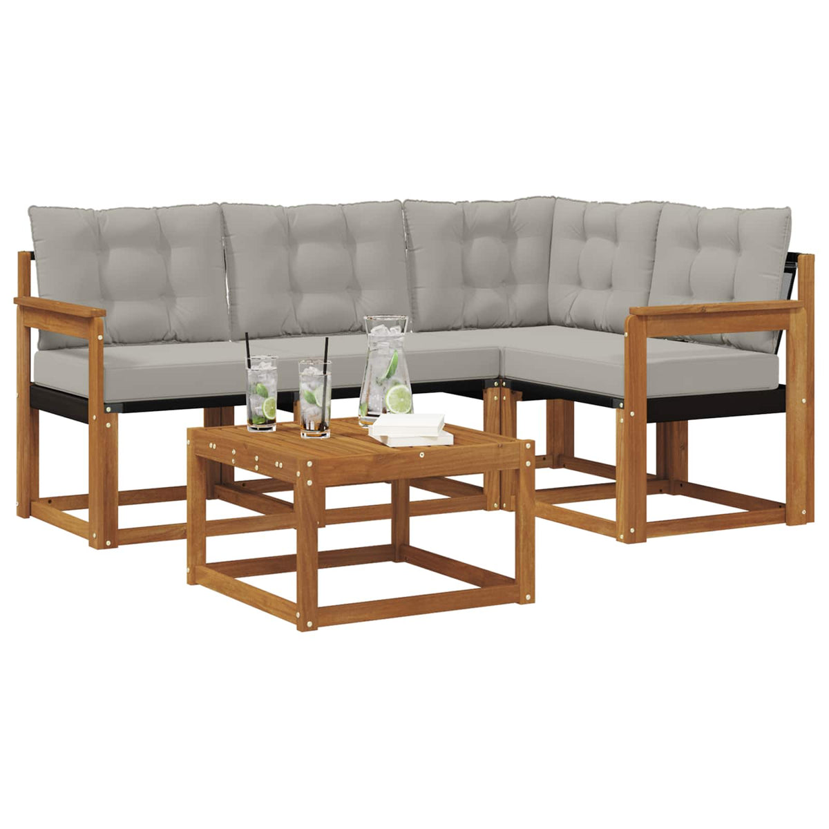 Set vanjskih sofa 5 kom. Prirodna i svijetlo siva