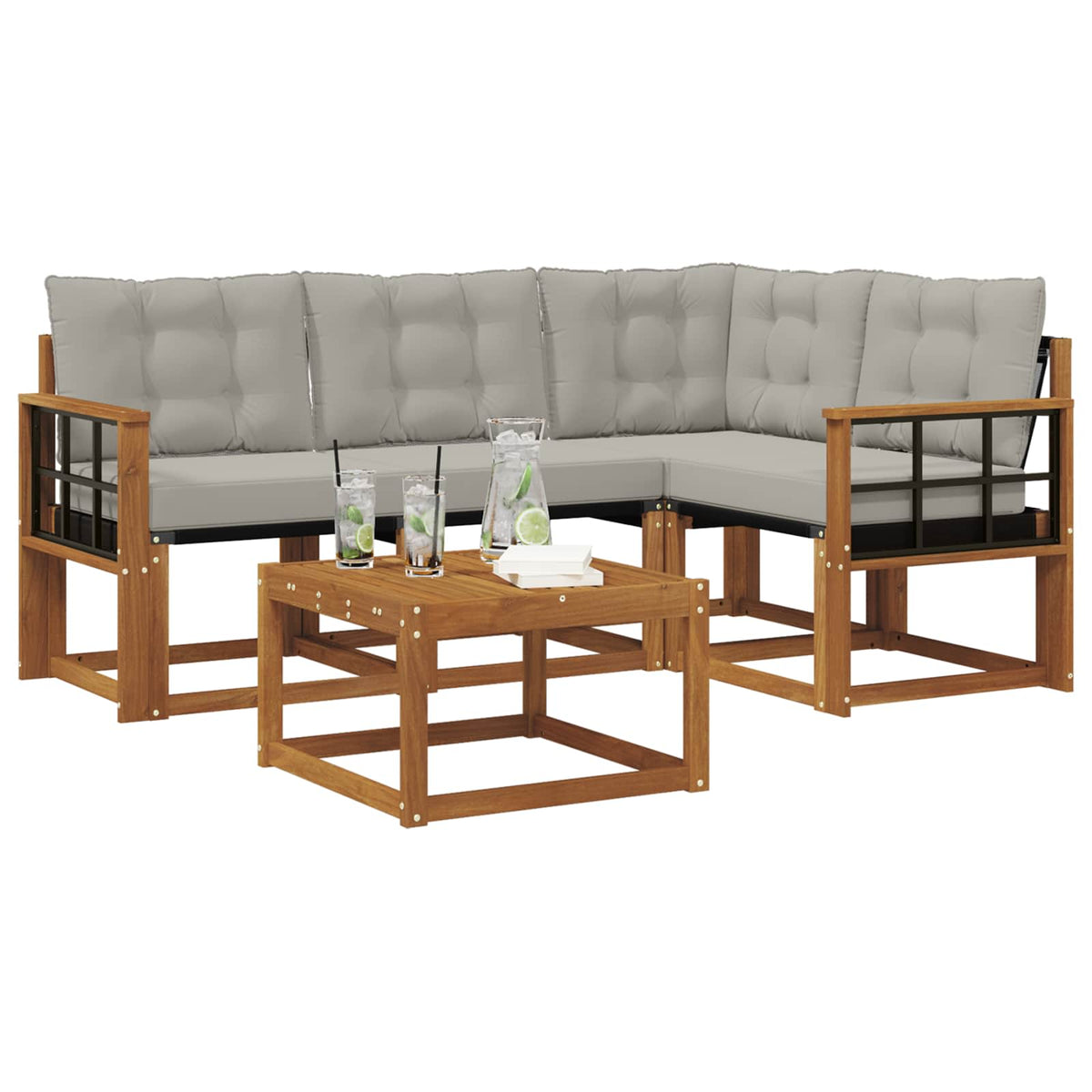 Set vanjskih sofa 5 kom. Prirodna i svijetlo siva