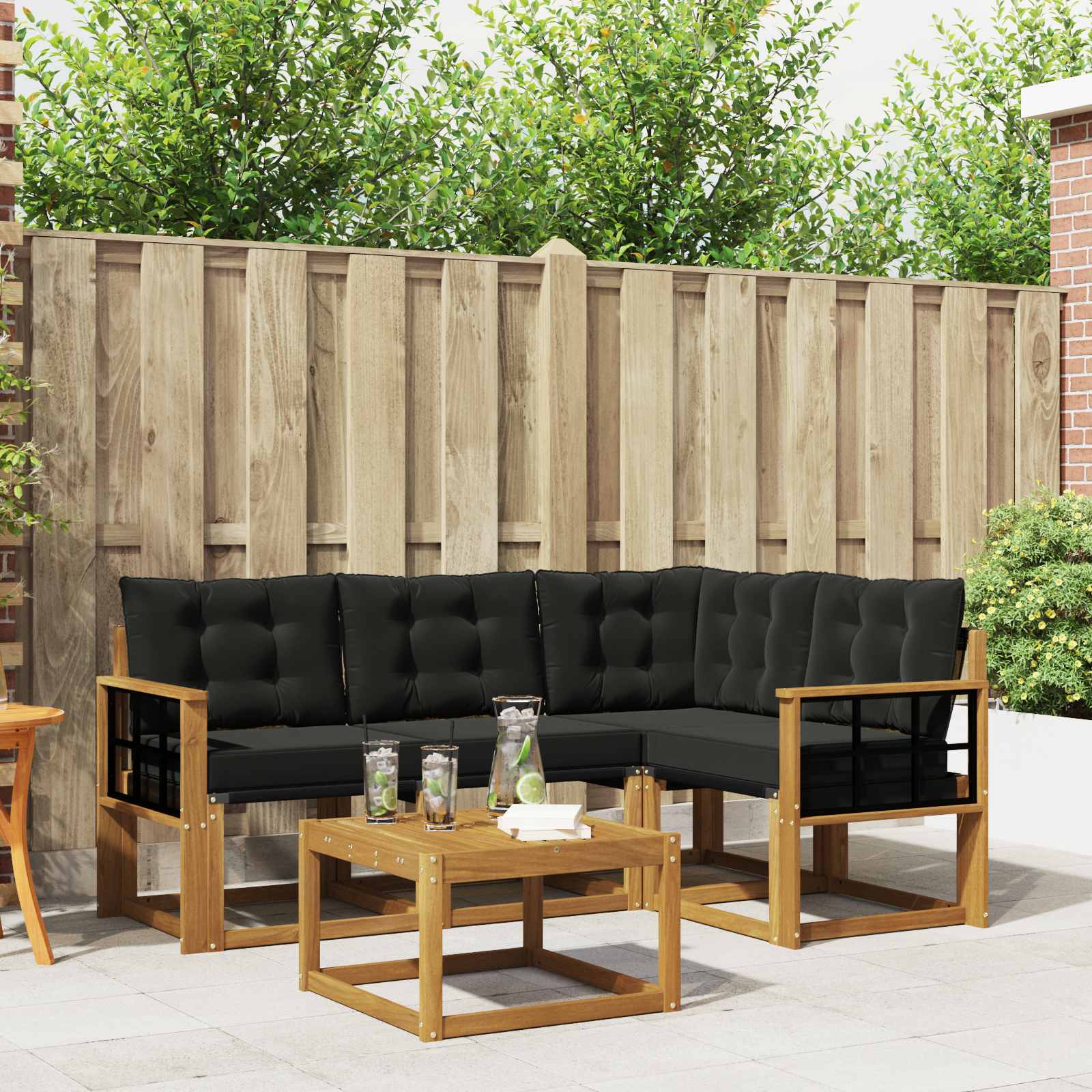 Set vanjskih sofa s jastukom 5 pcs Prirodna i crna