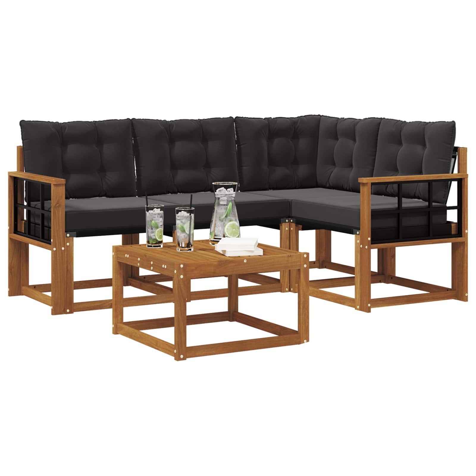 Set vanjskih sofa s jastukom 5 pcs Prirodna i crna