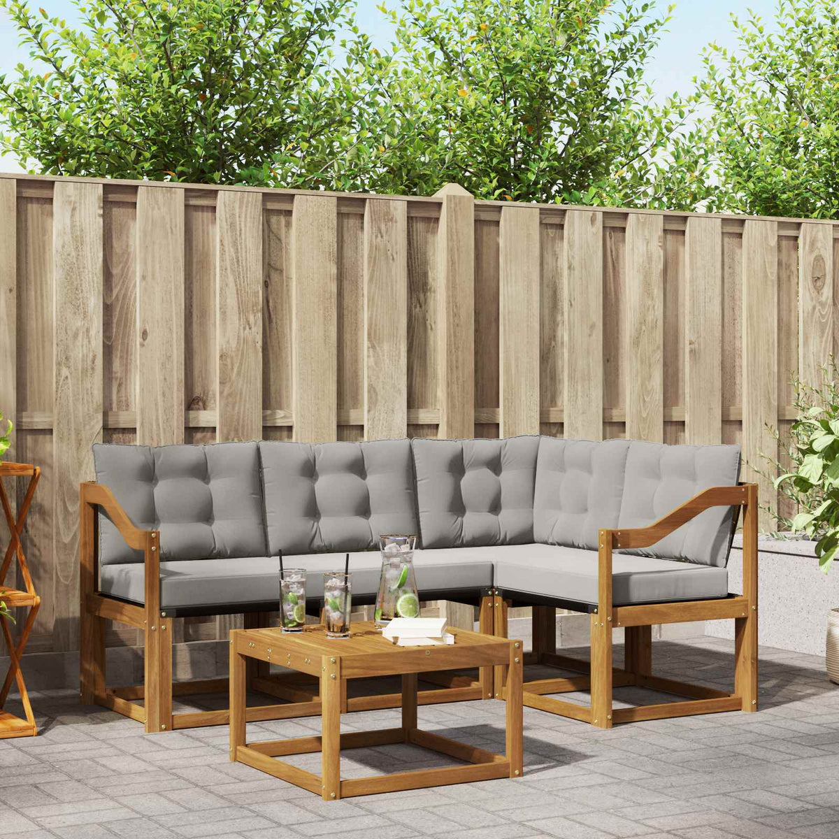Set vanjskih sofa 5 kom. Prirodna i svijetlo siva