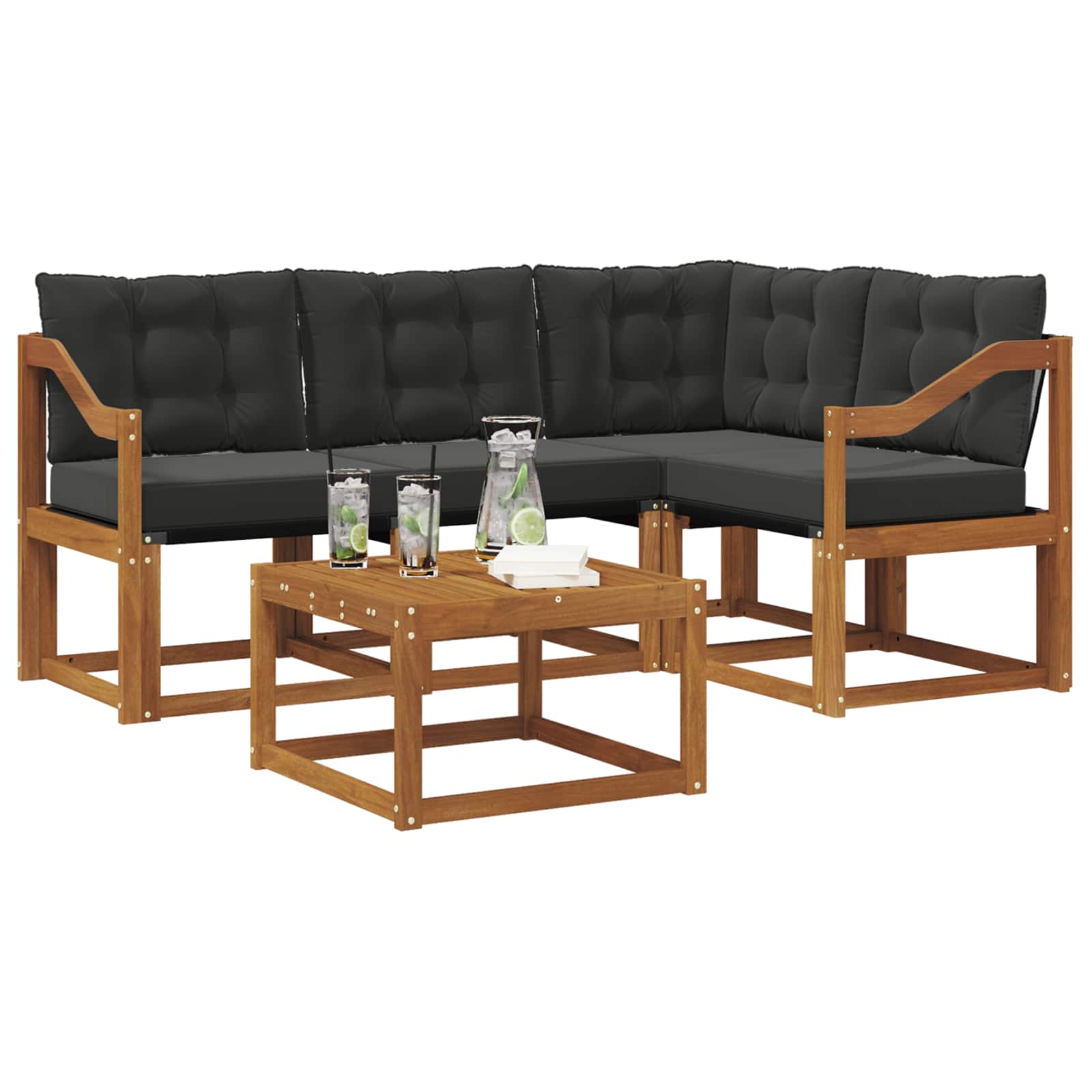 Set vanjskih sofa s jastukom 5 pcs Prirodna i crna