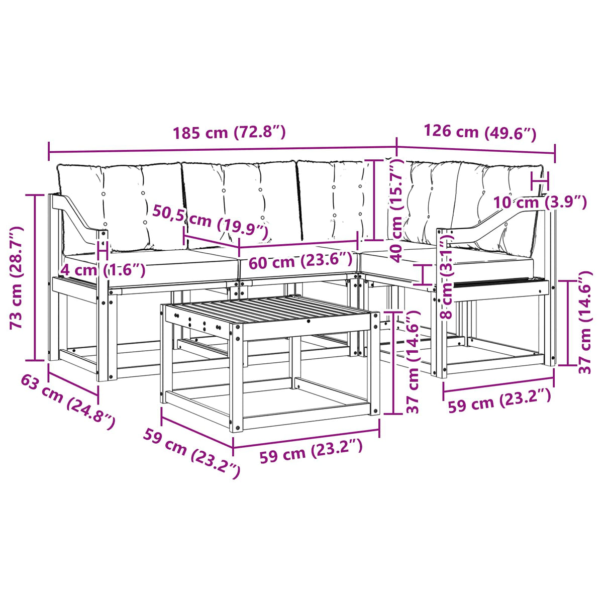 Set vanjskih sofa s jastukom 5 pcs Prirodna i crna