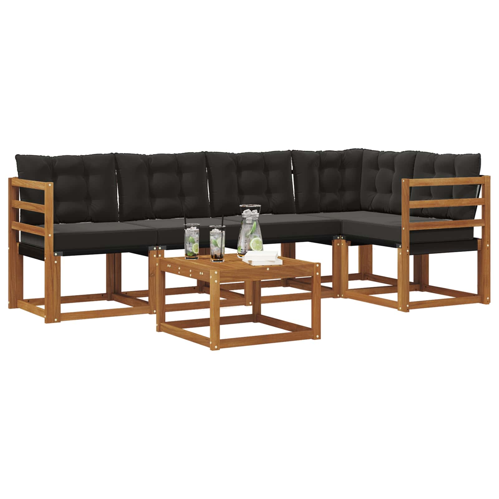 Set vanjskih sofa s jastukom 6 pcs Prirodna i crna