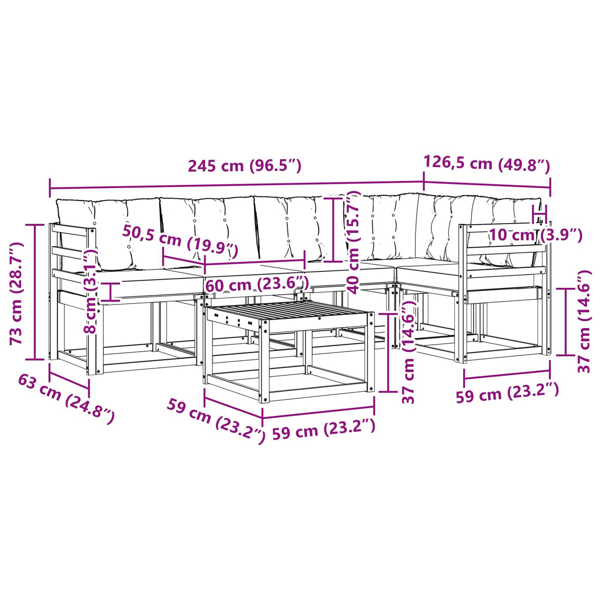 Set vanjskih sofa s jastukom 6 pcs Prirodna i crna