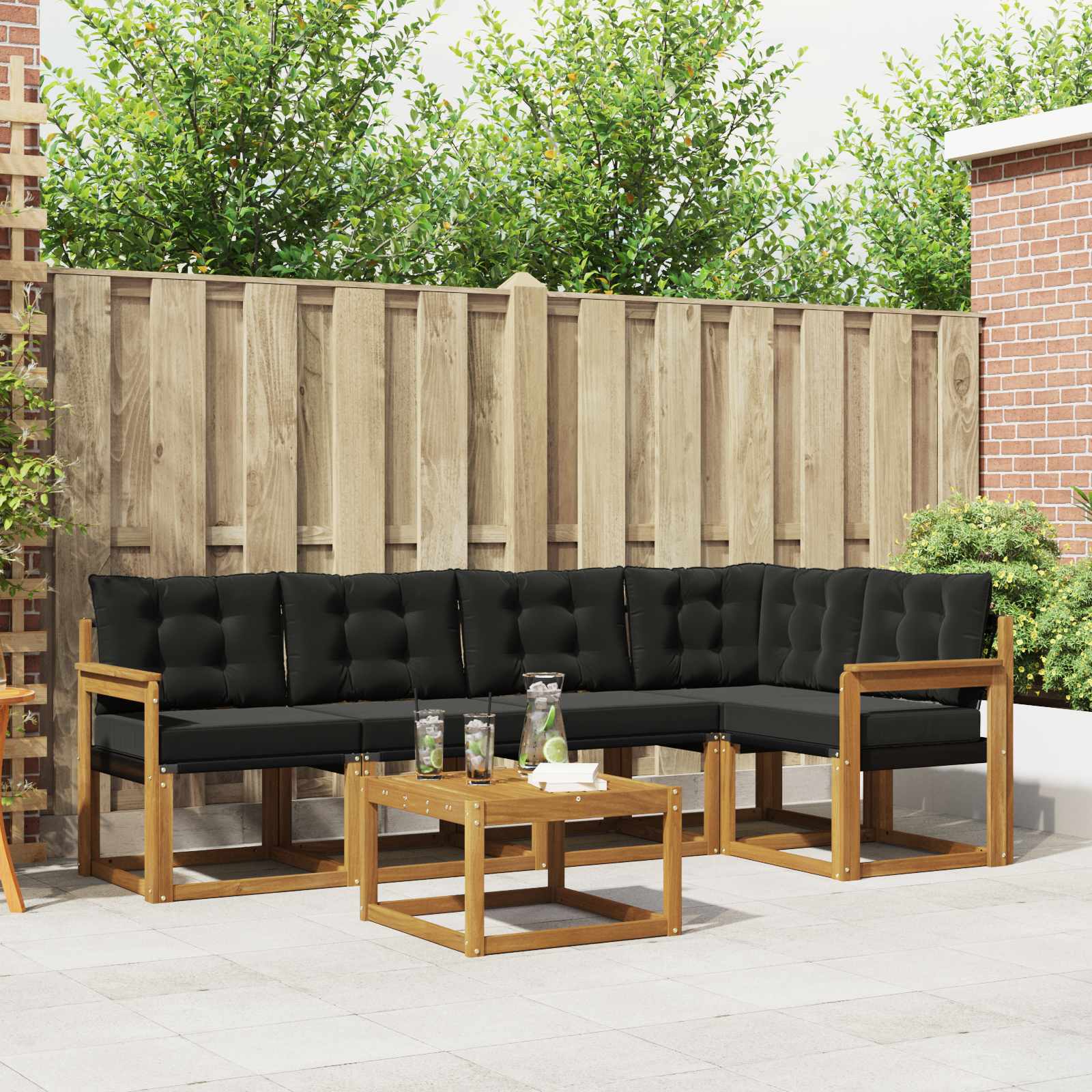 Set vanjskih sofa s jastukom 6 pcs Prirodna i crna