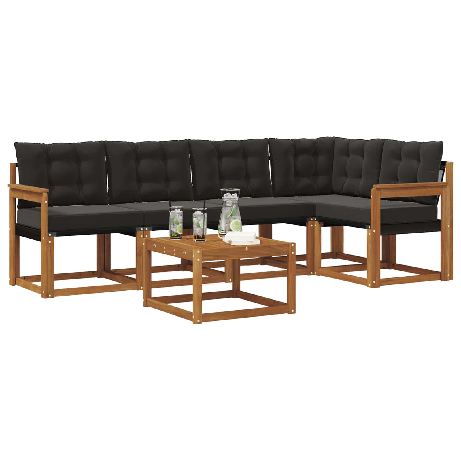 Set vanjskih sofa s jastukom 6 pcs Prirodna i crna