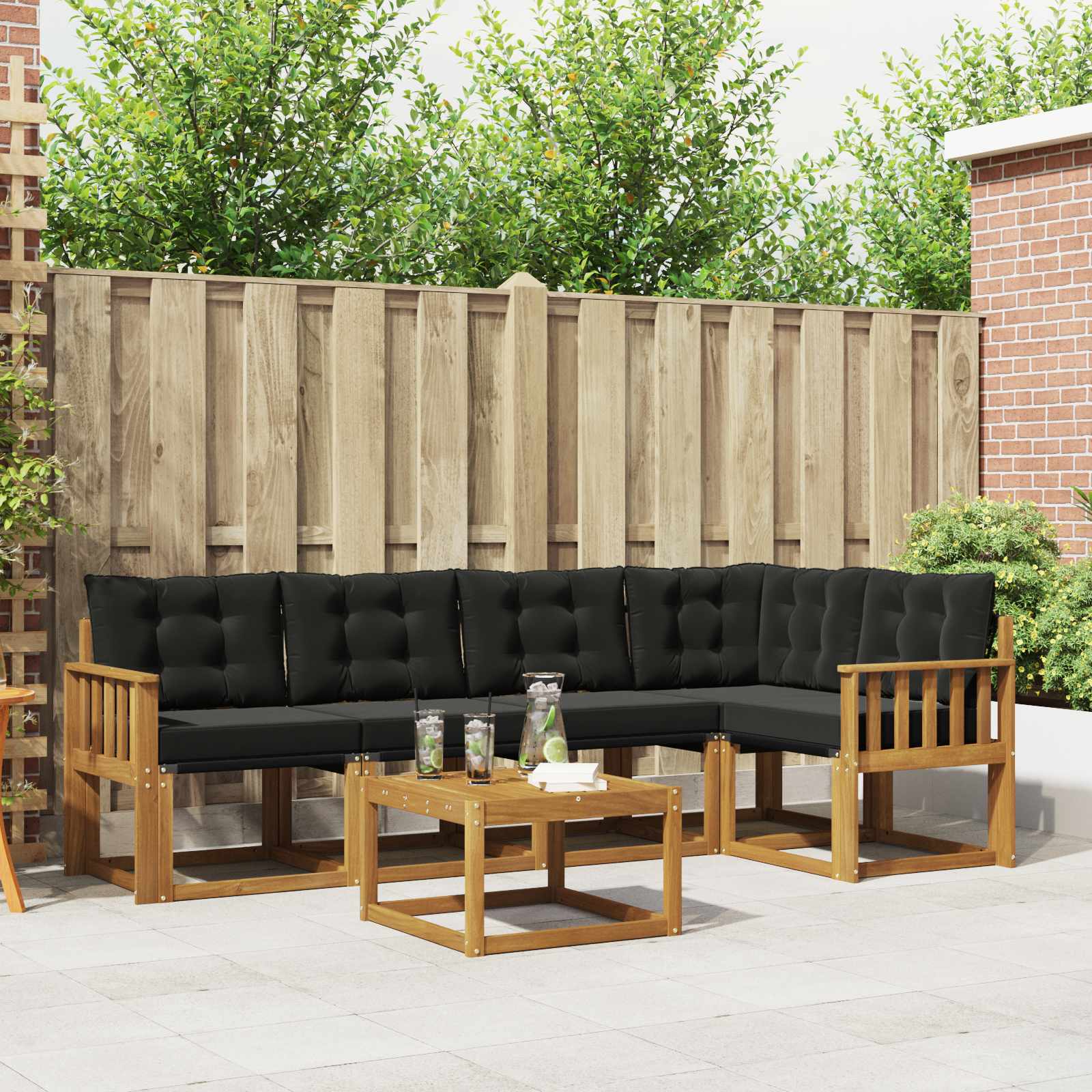 Set vanjskih sofa s jastukom 6 pcs Prirodna i crna
