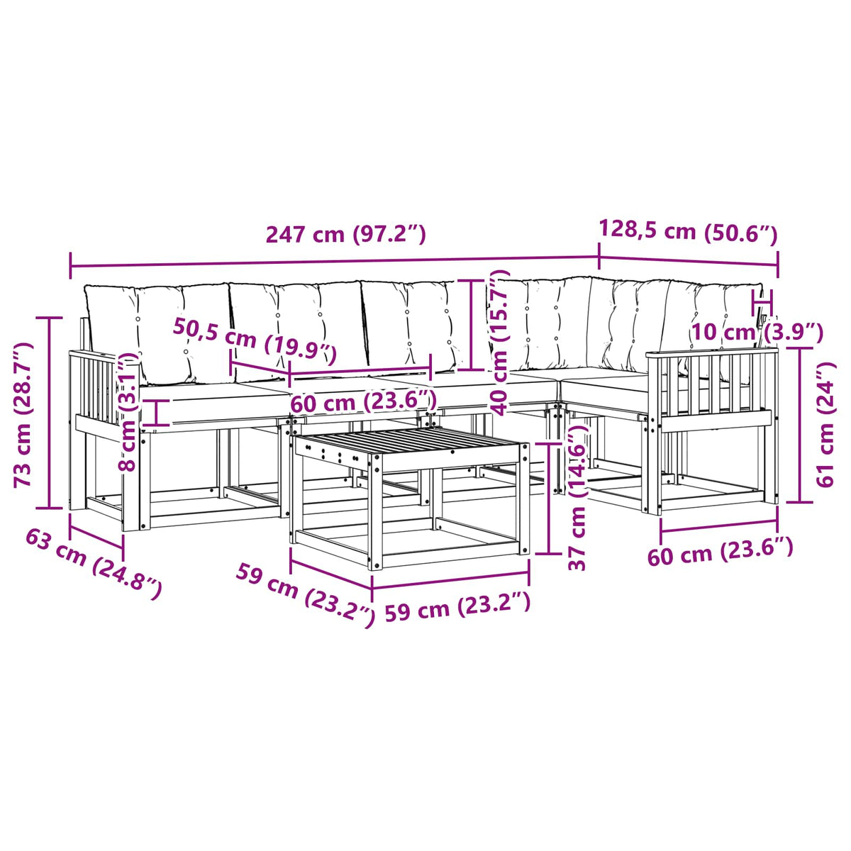 Set vanjskih sofa s jastukom 6 pcs Prirodna i crna