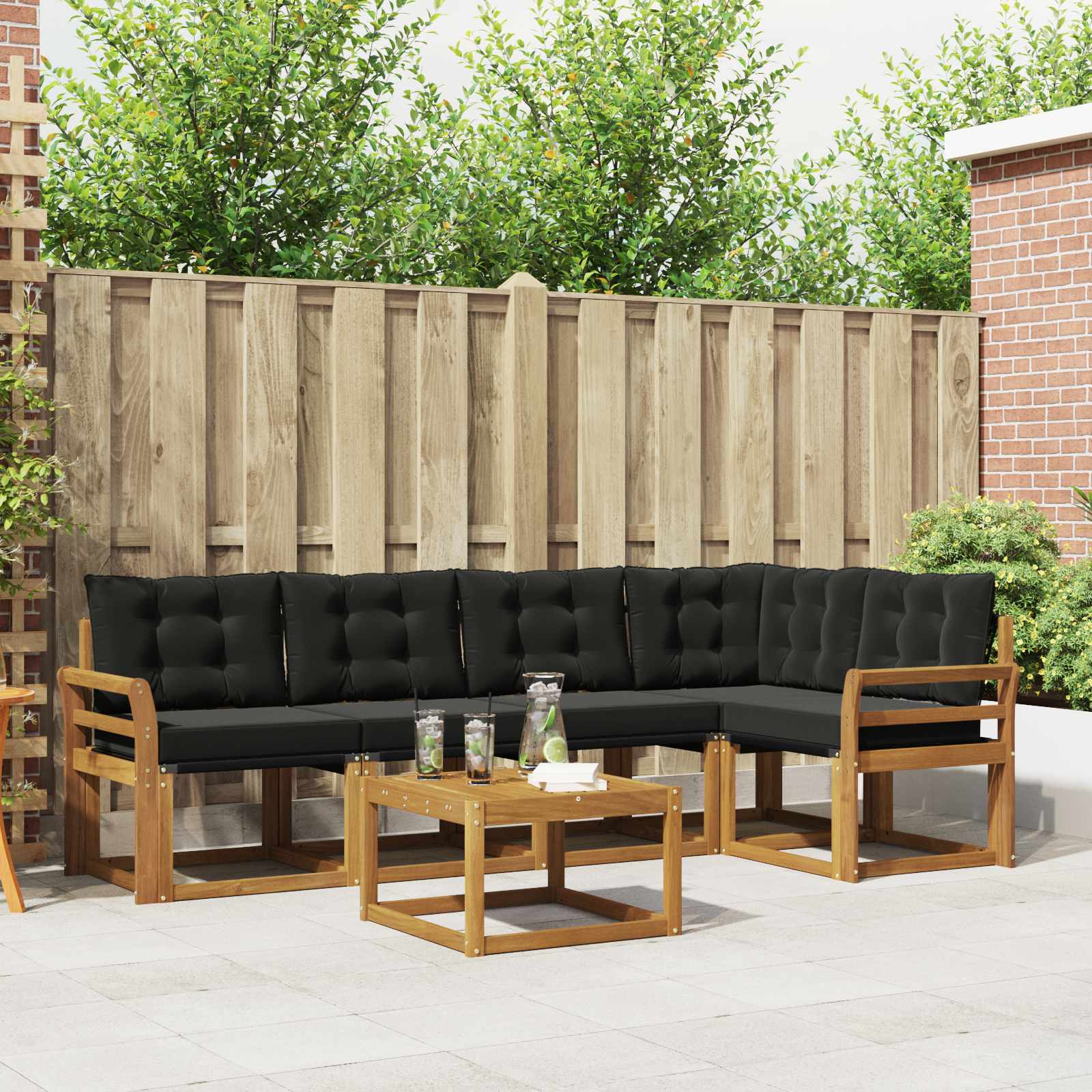 Set vanjskih sofa s jastukom 6 pcs Prirodna i crna