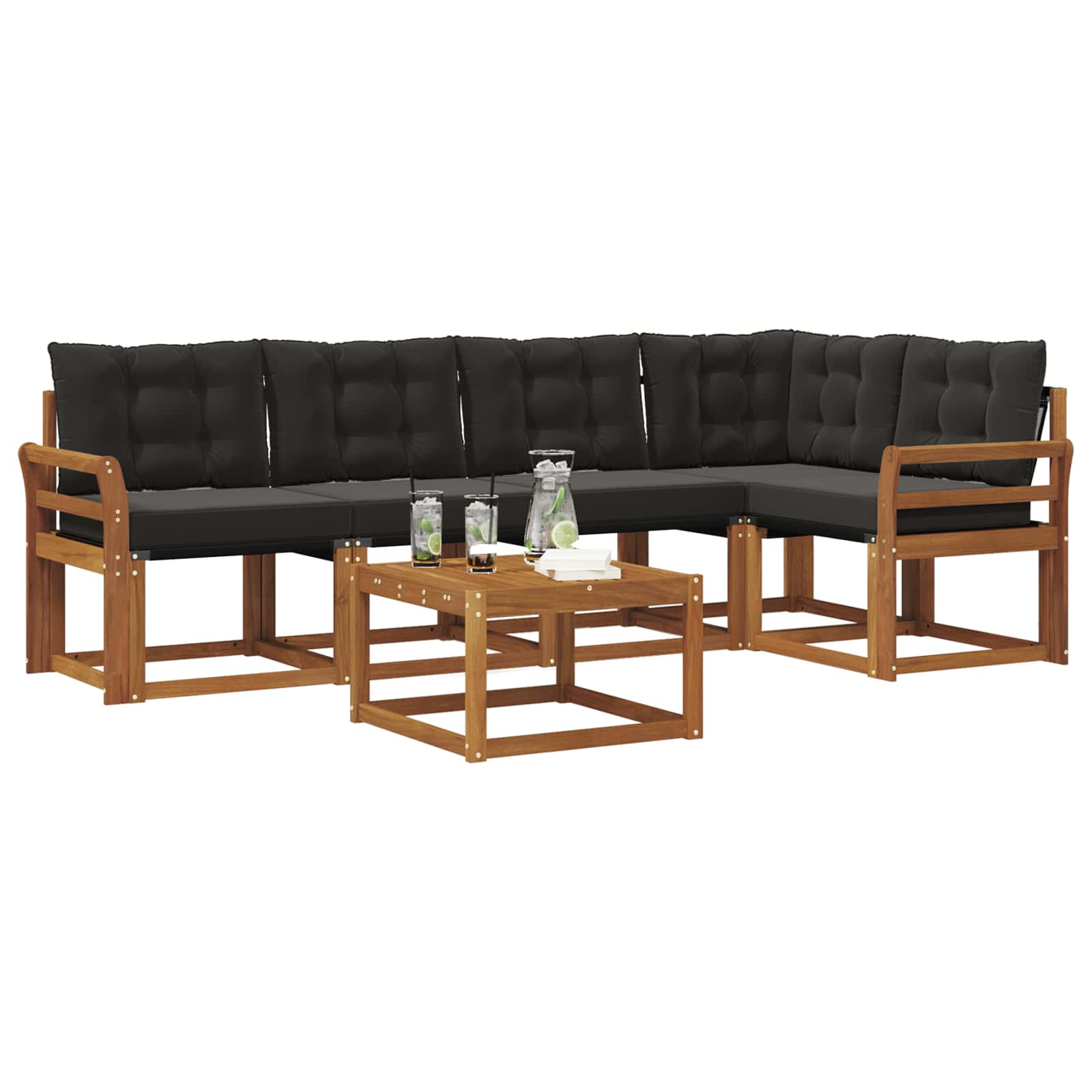 Set vanjskih sofa s jastukom 6 pcs Prirodna i crna