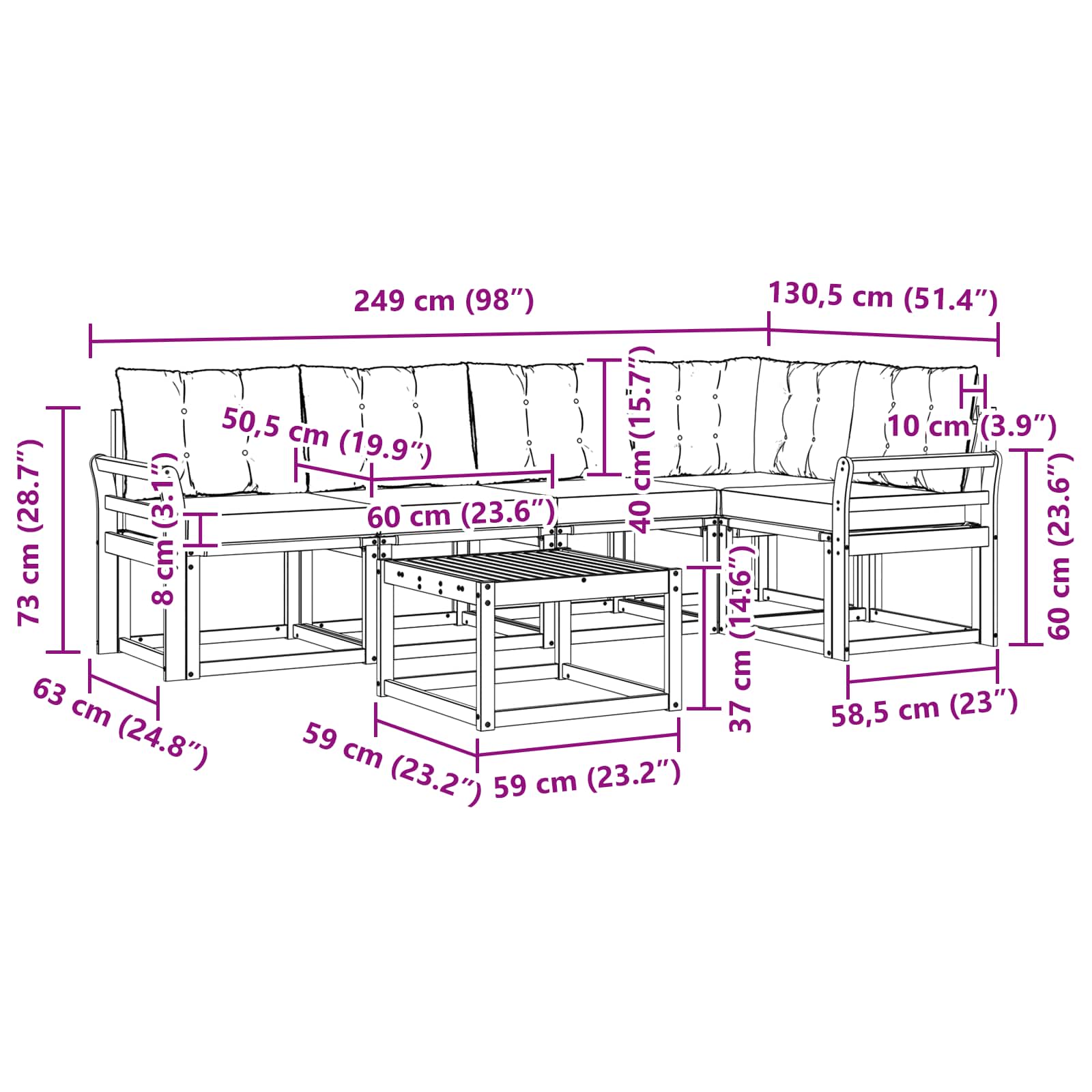 Set vanjskih sofa s jastukom 6 pcs Prirodna i crna