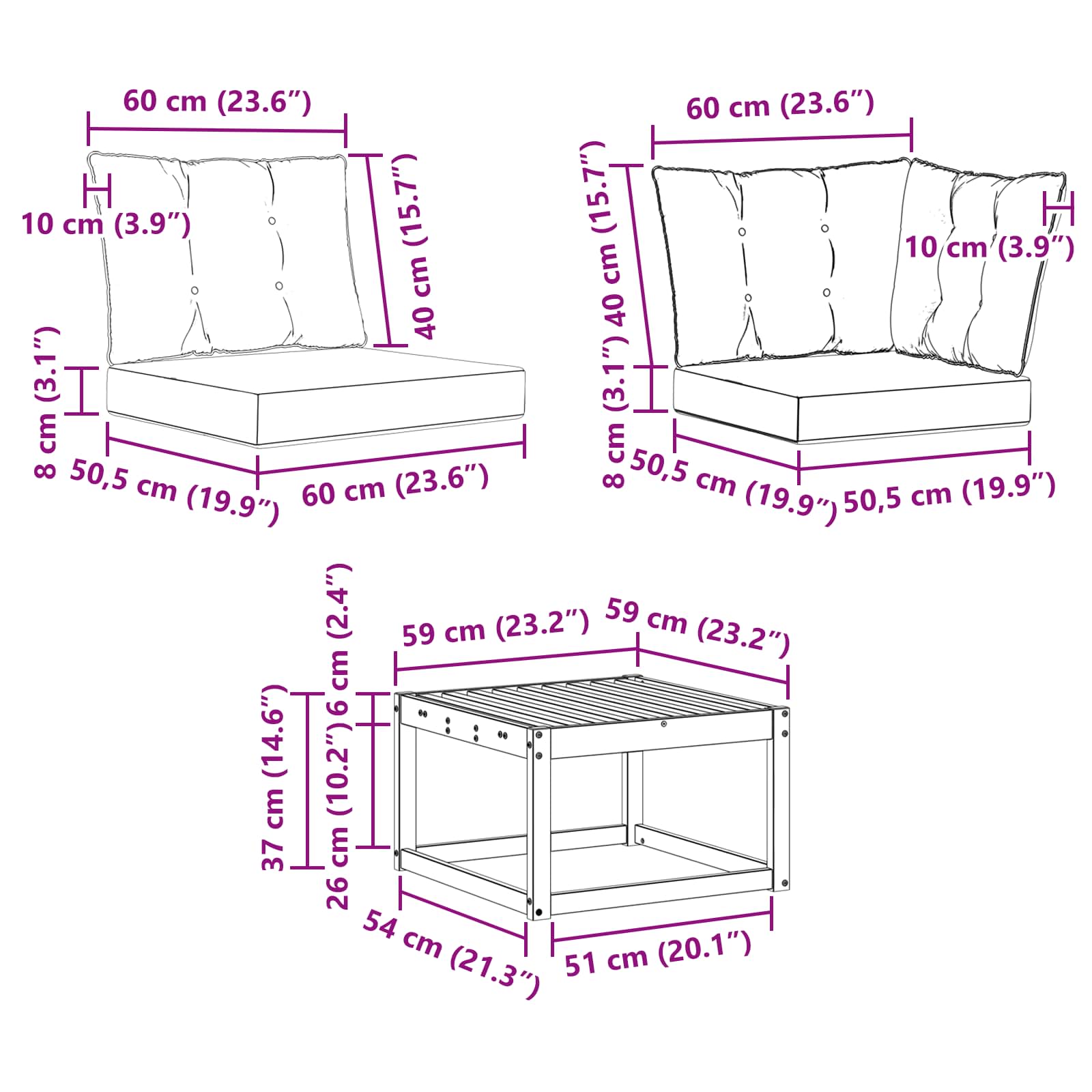 Set vanjskih sofa s jastukom 6 pcs Prirodna i crna