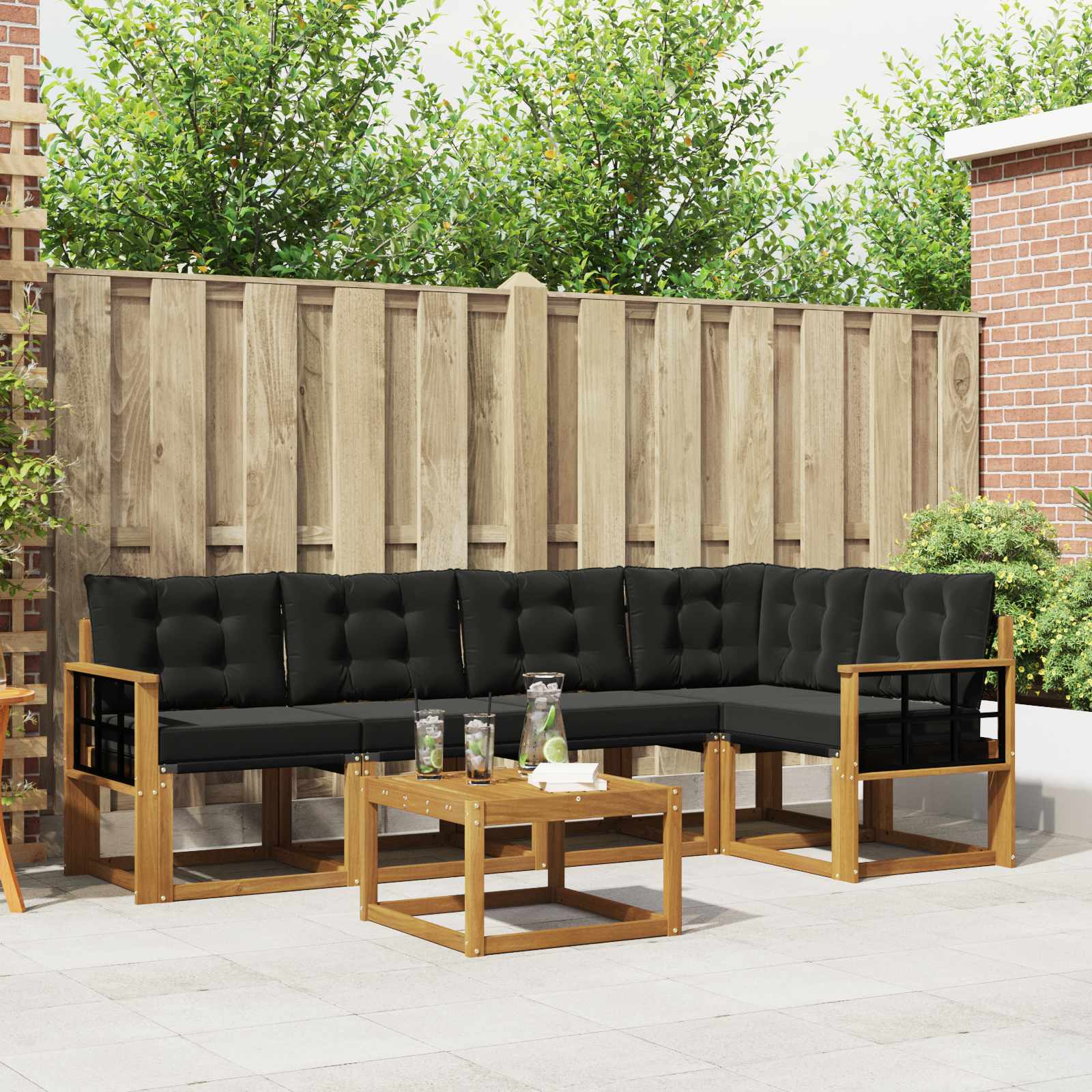 Set vanjskih sofa s jastukom 6 pcs Prirodna i crna