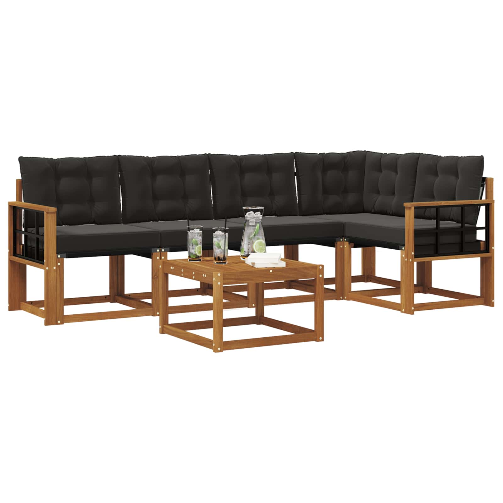 Set vanjskih sofa s jastukom 6 pcs Prirodna i crna