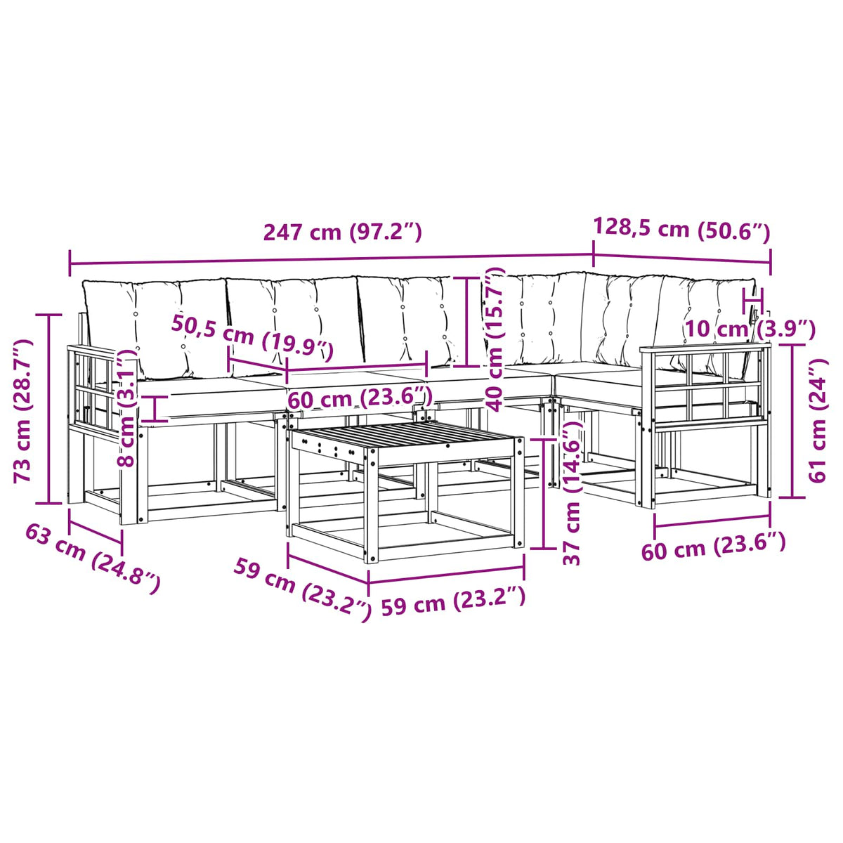 Set vanjskih sofa s jastukom 6 pcs Prirodna i crna