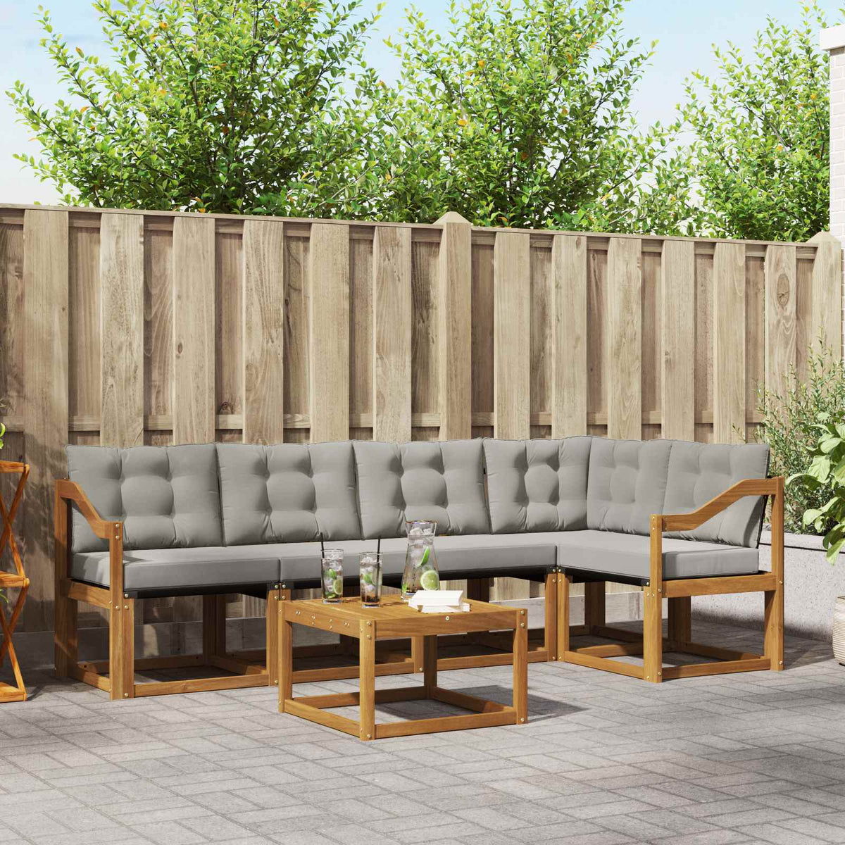Set vanjskih sofa 6 kom. Prirodna i svijetlo siva