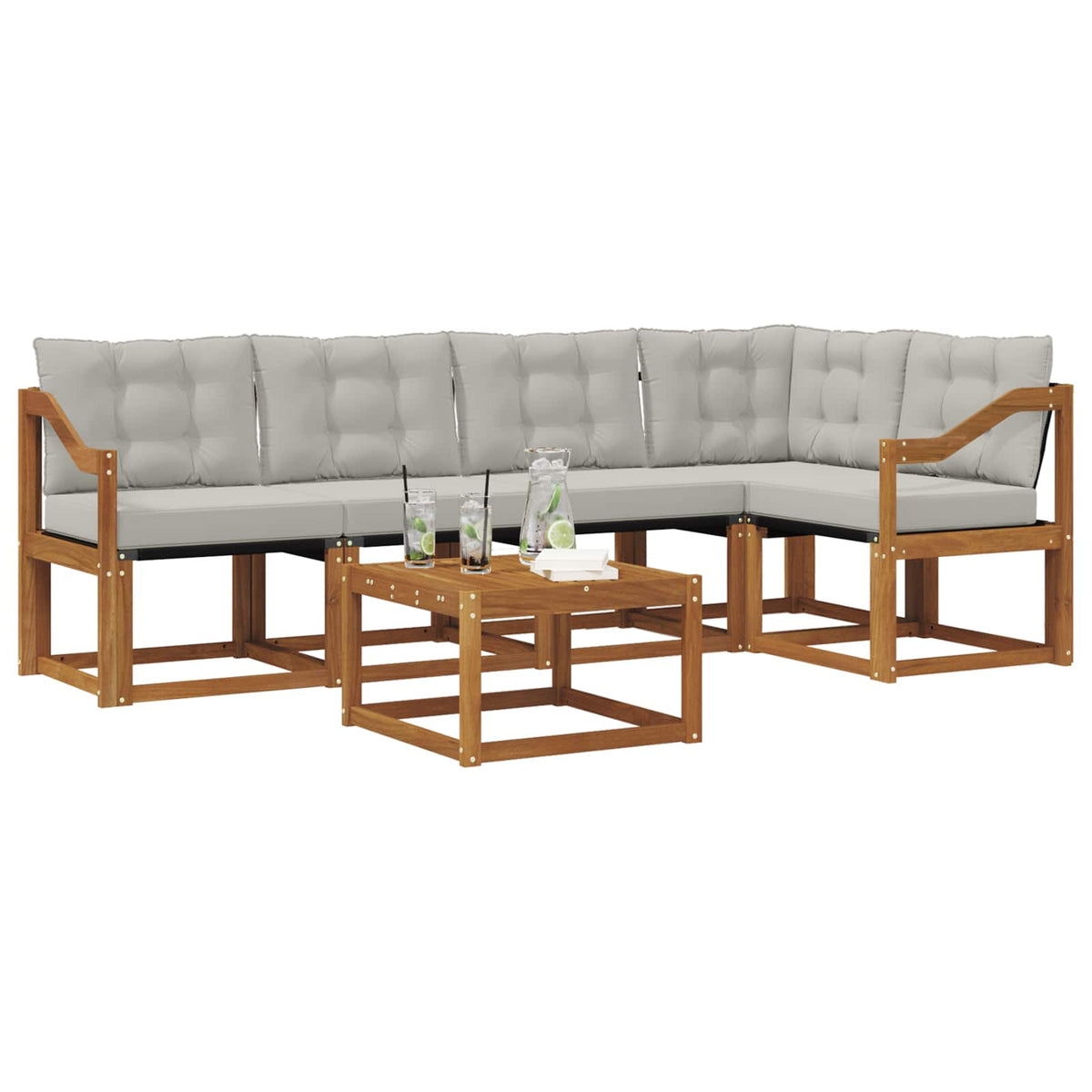 Set vanjskih sofa 6 kom. Prirodna i svijetlo siva