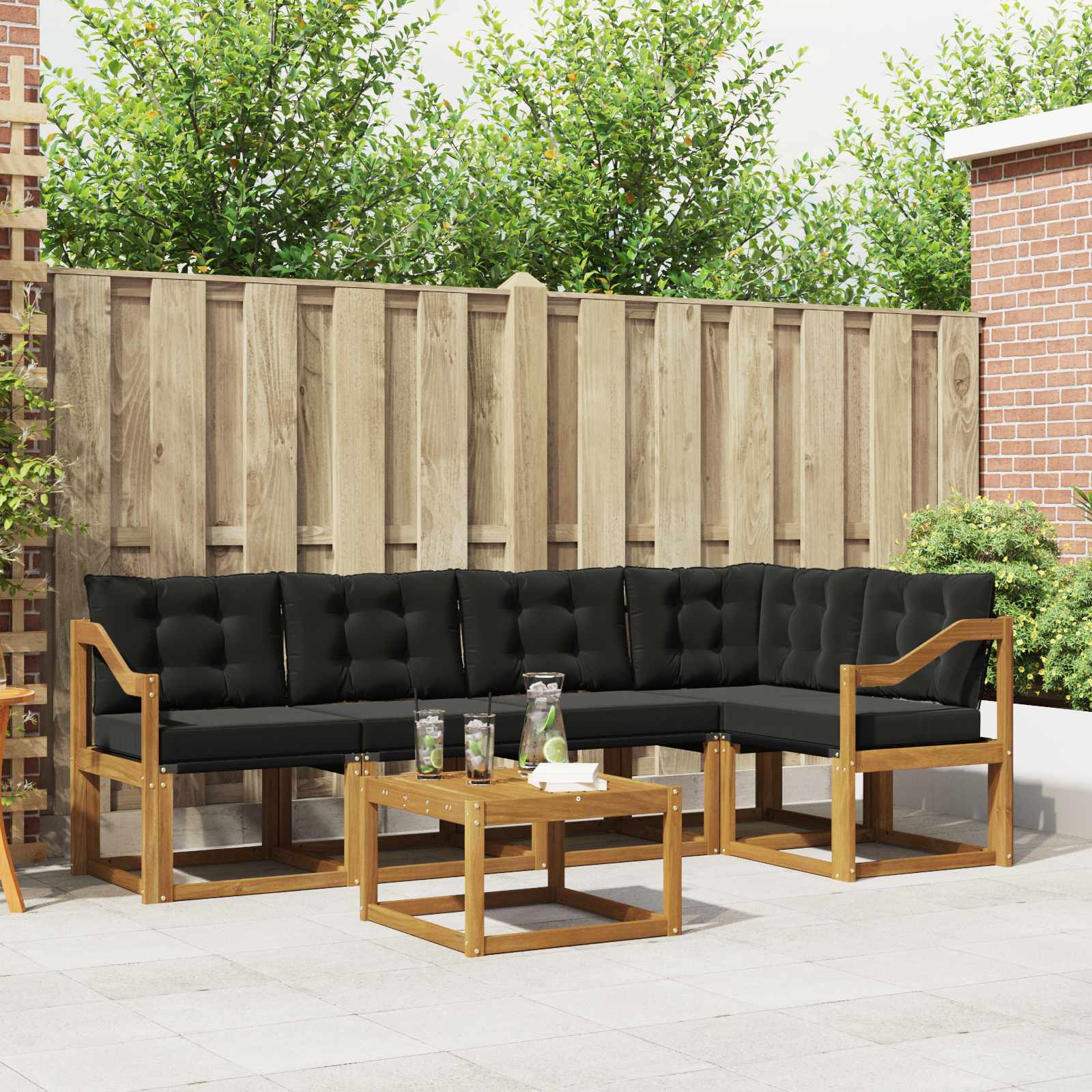 Set vanjskih sofa s jastukom 6 pcs Prirodna i crna