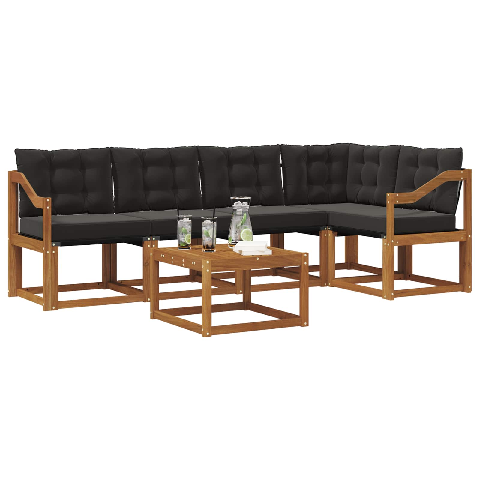 Set vanjskih sofa s jastukom 6 pcs Prirodna i crna