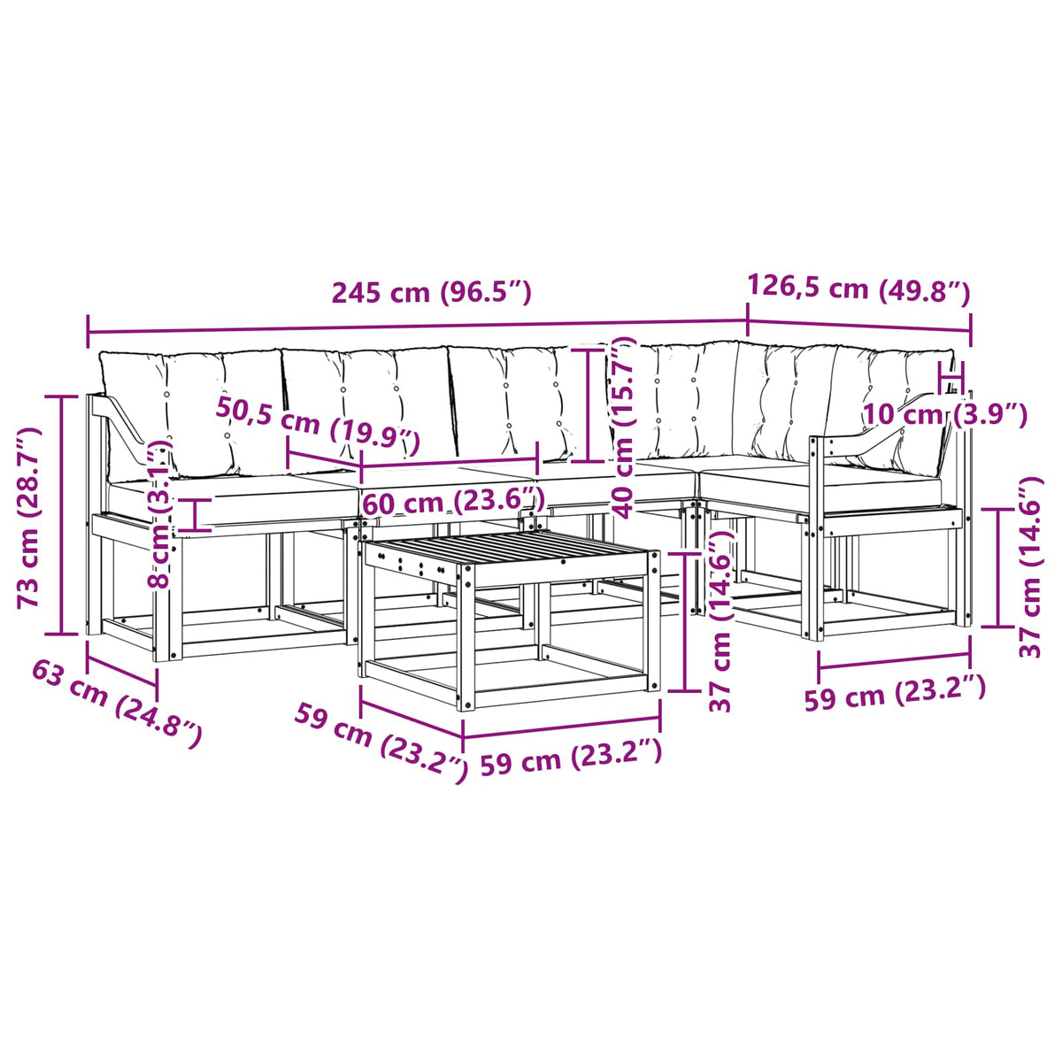 Set vanjskih sofa s jastukom 6 pcs Prirodna i crna