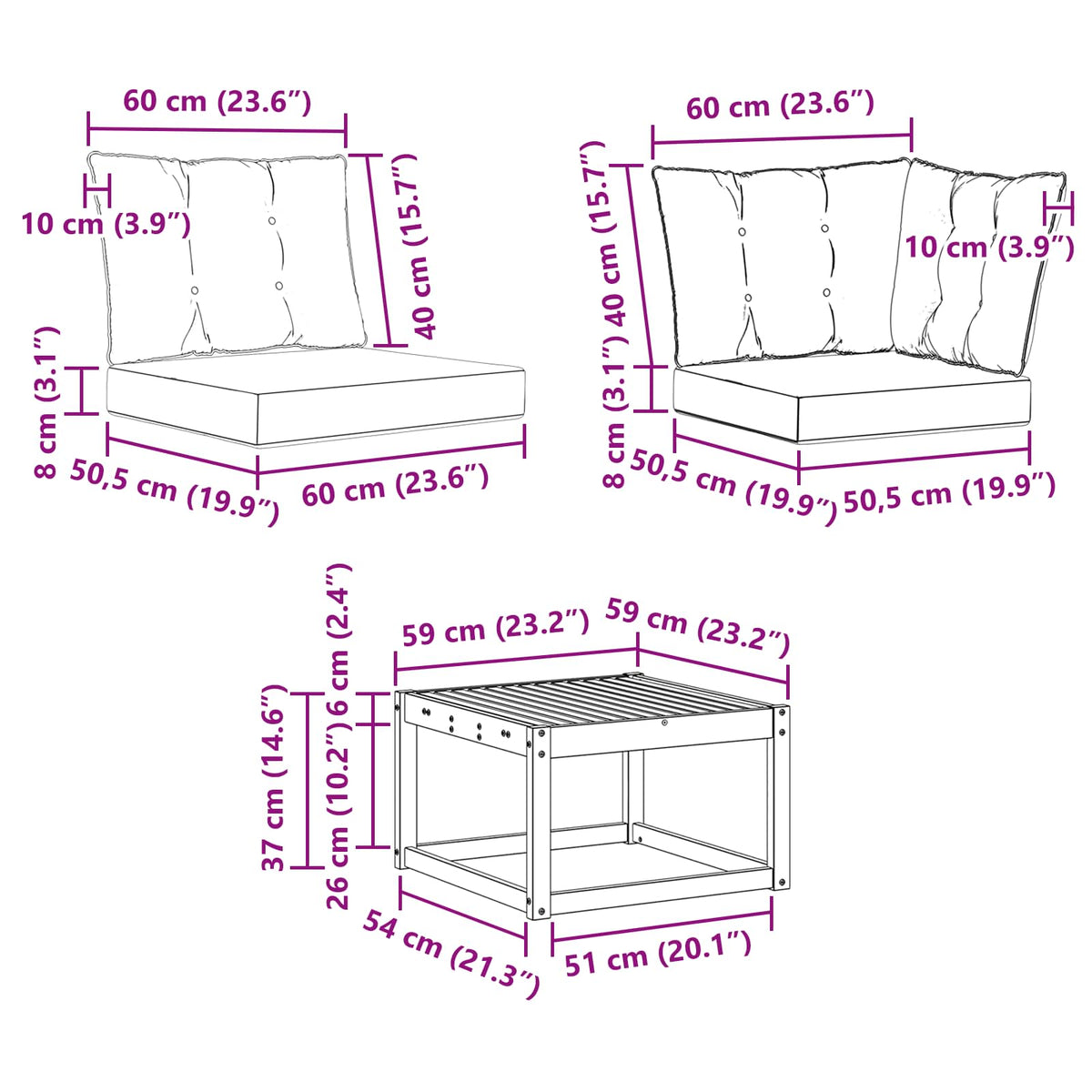 Set vanjskih sofa s jastukom 6 pcs Prirodna i crna