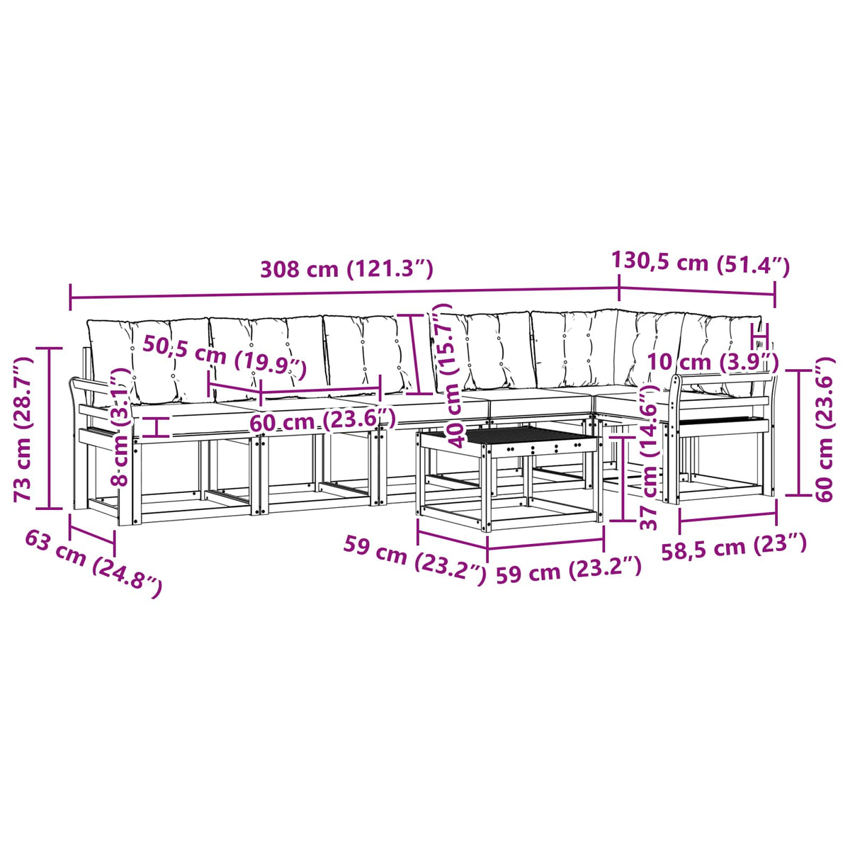 Set vanjskih sofa 7 kom. Prirodna i svijetlo siva