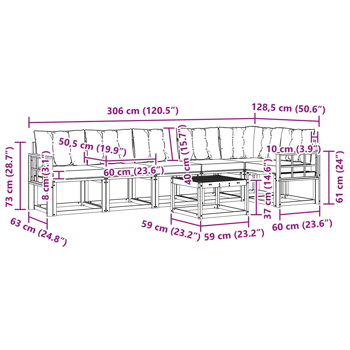 Set vanjskih sofa 7 kom. Prirodna i krem