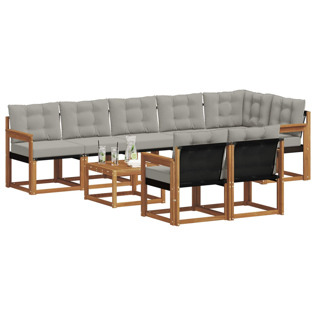 Set vanjskih sofa 9 kom. Prirodna i svijetlo siva