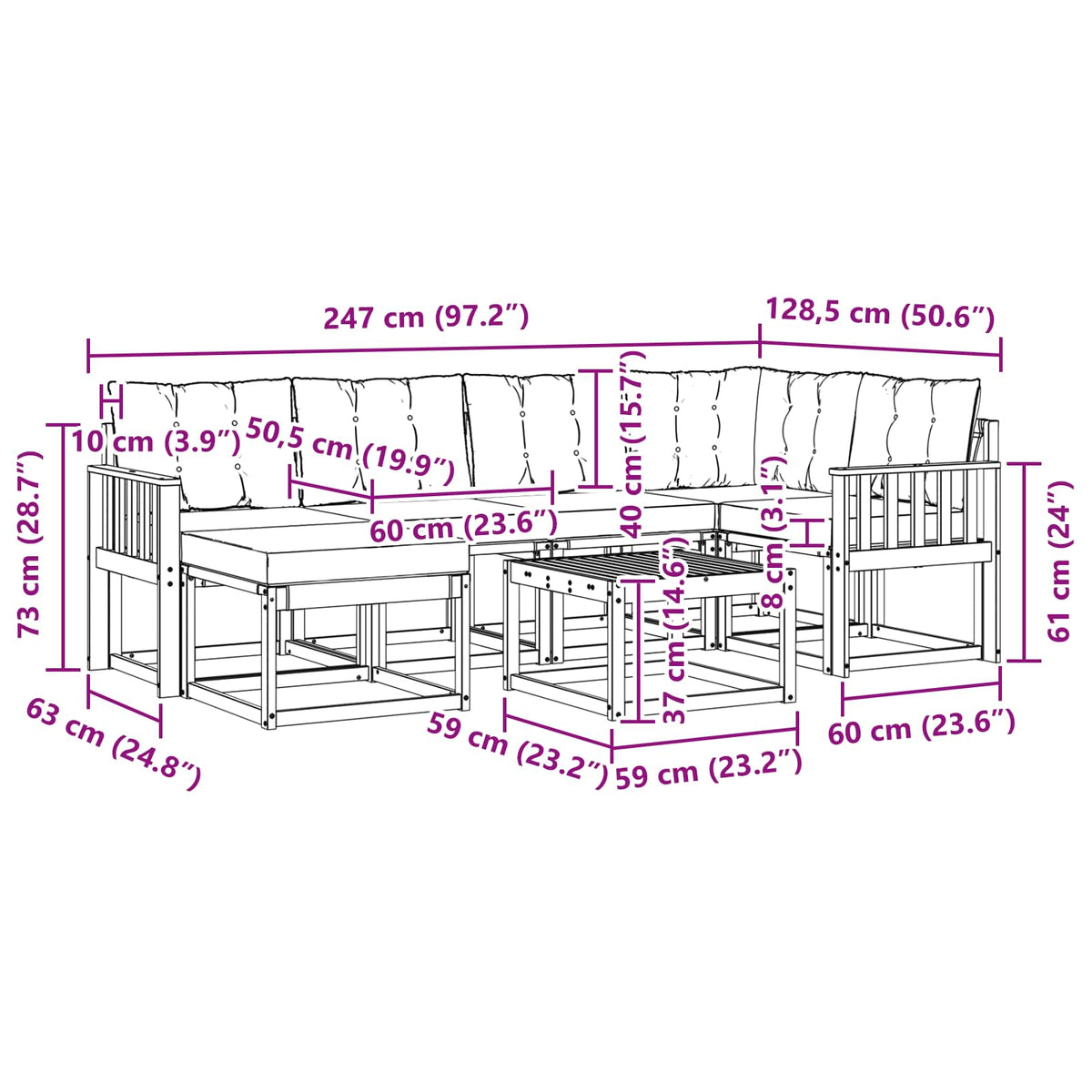 Set vanjskih sofa 7 kom. Prirodna i krem