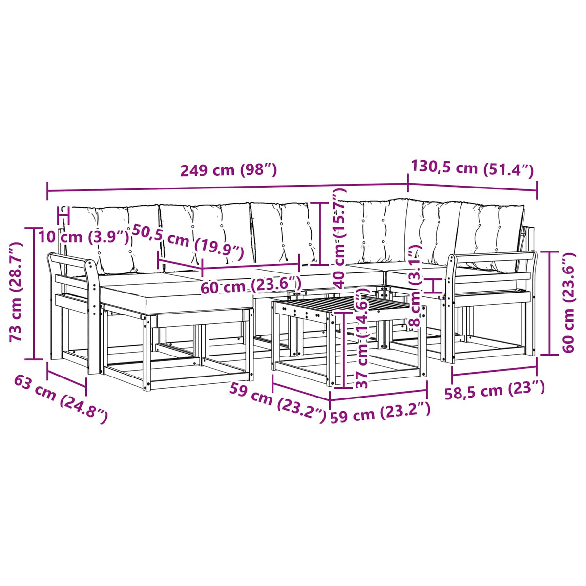 Set vanjskih sofa 7 kom. Prirodna i krem
