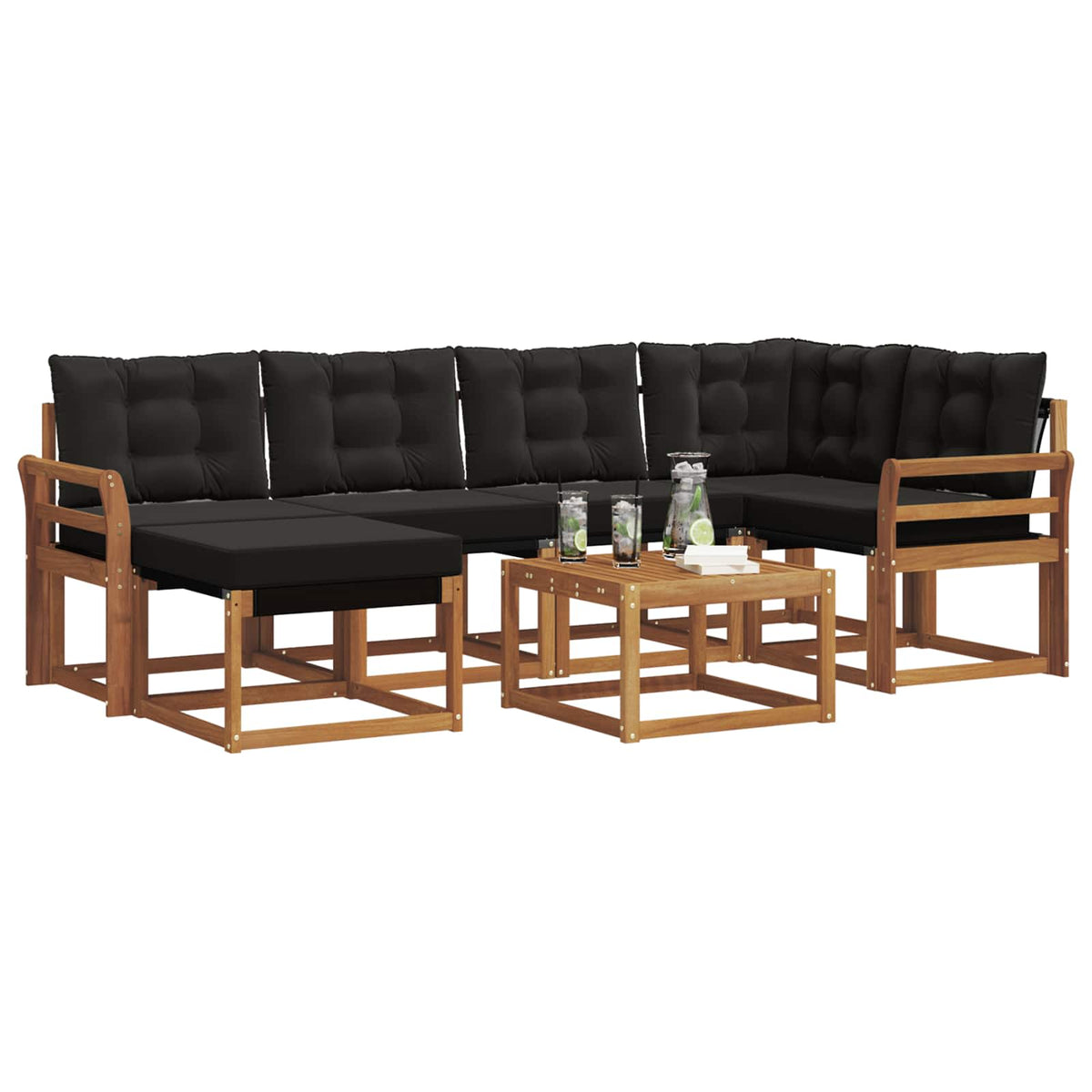 Set vanjskih sofa 7 kom. Prirodna i crna