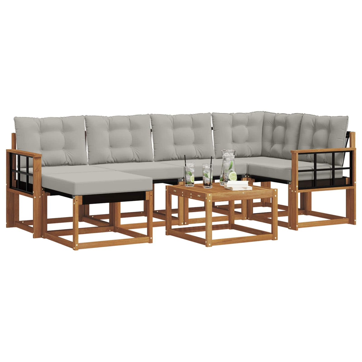 Set vanjskih sofa 7 kom. Prirodna i svijetlo siva