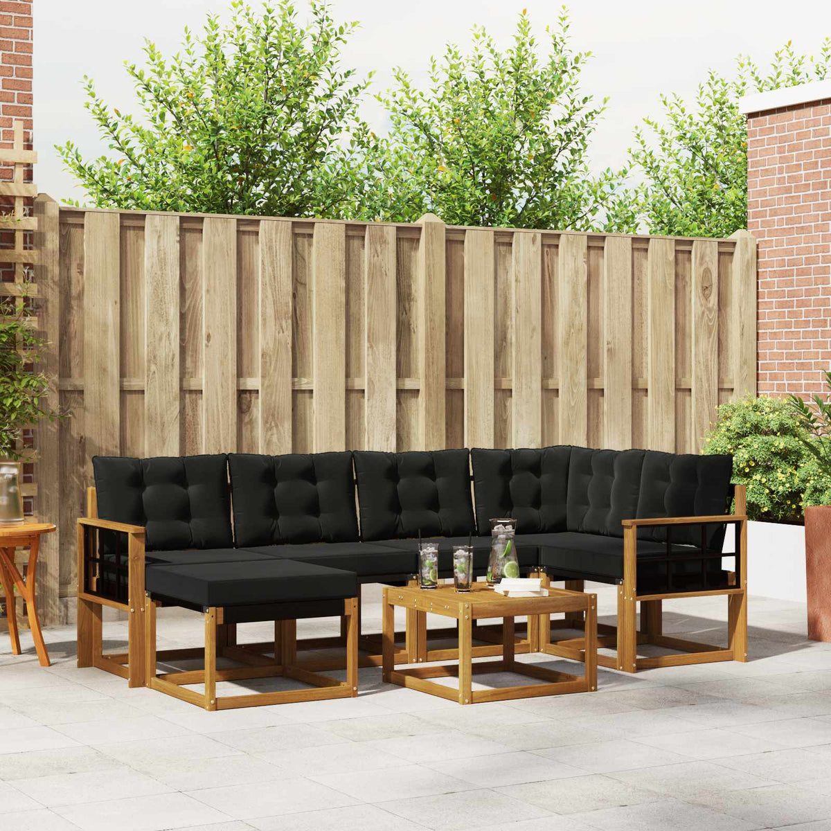 Set vanjskih sofa 7 kom. Prirodna i crna