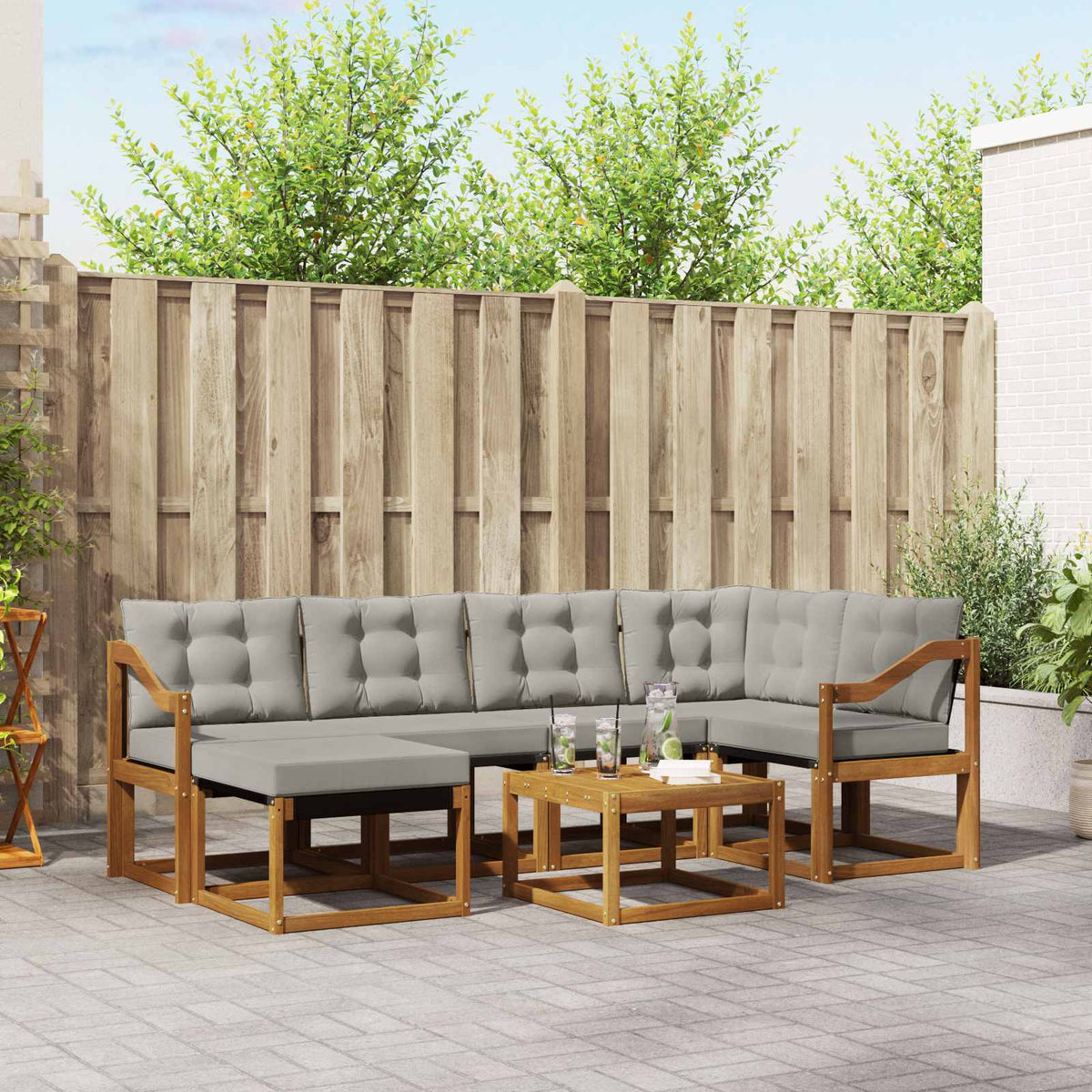 Set vanjskih sofa 7 kom. Prirodna i svijetlo siva